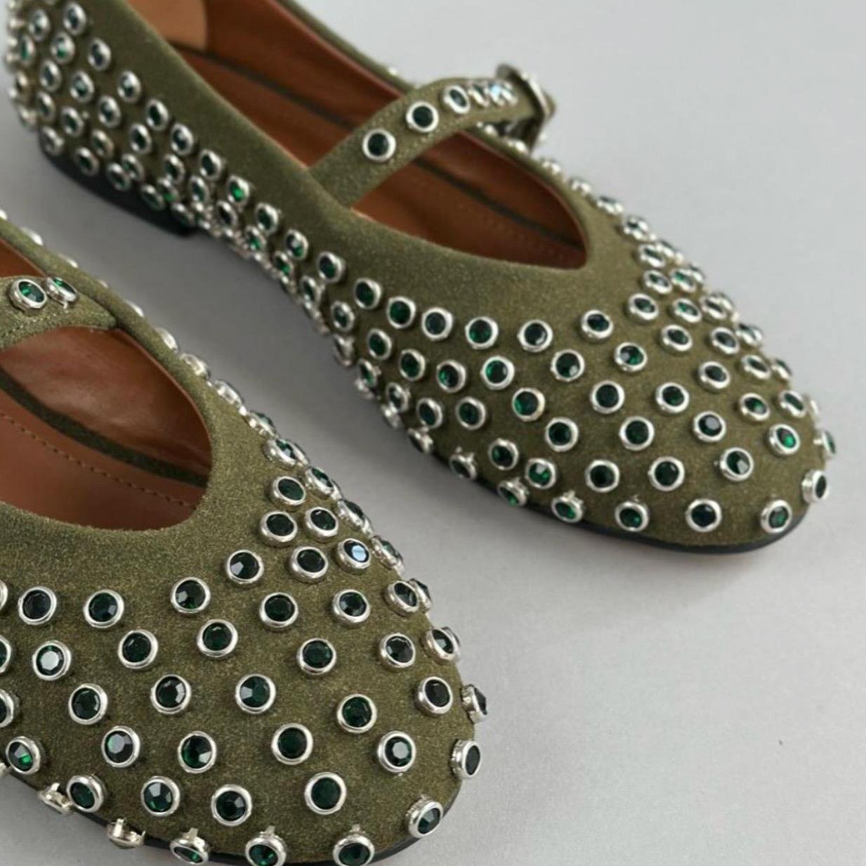 Ballerines en cuir suédé Kaki – Image 2