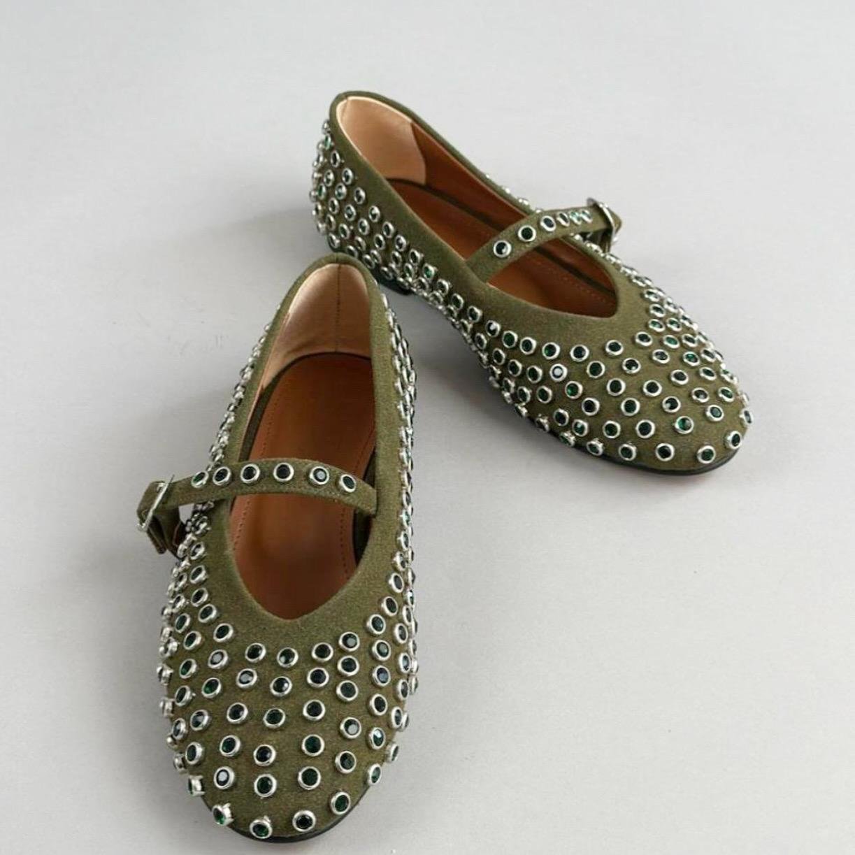 Ballerines en cuir suédé Kaki – Image 3