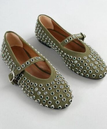 Ballerines en cuir suédé Kaki