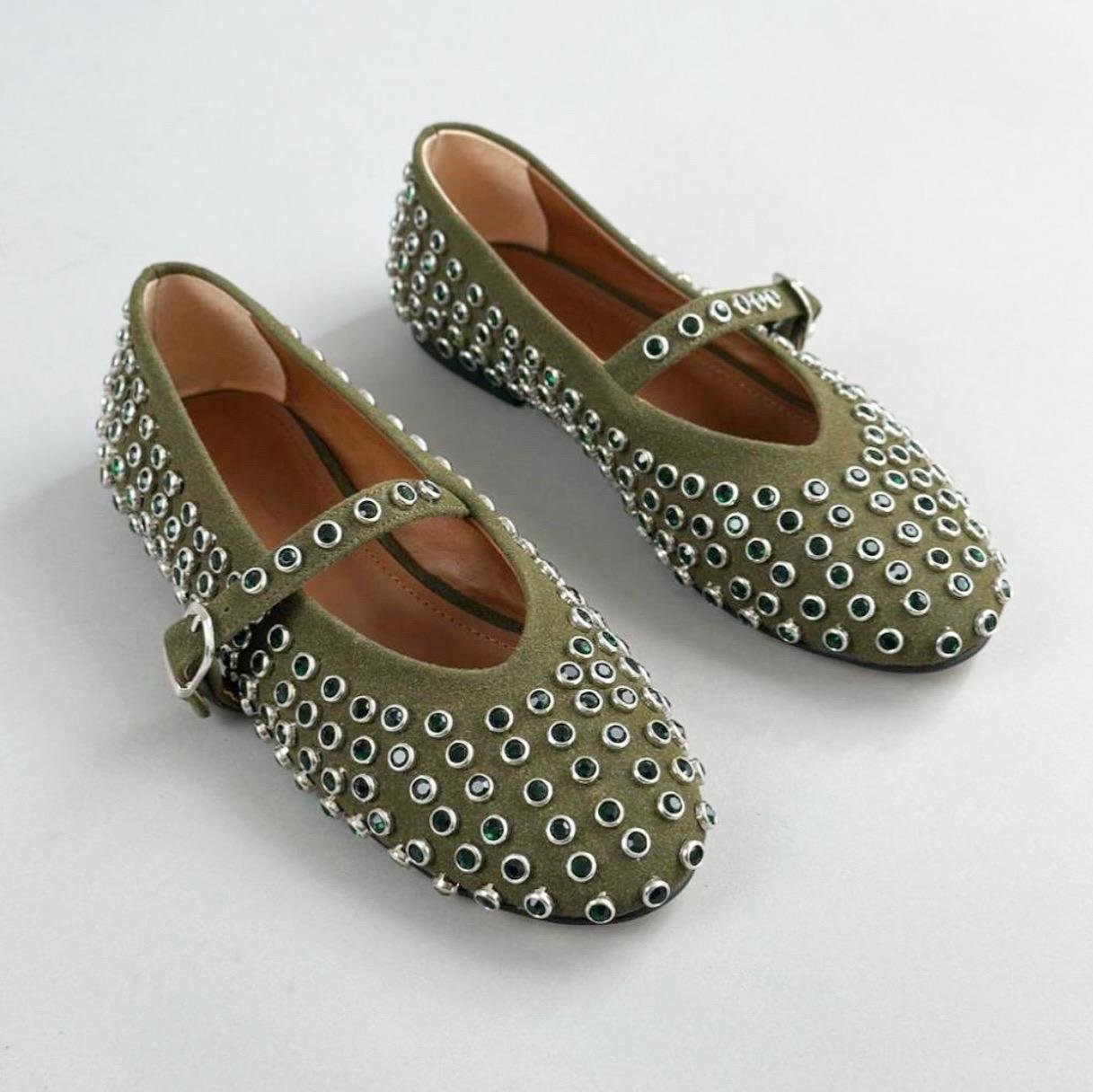 Ballerines en cuir suédé Kaki