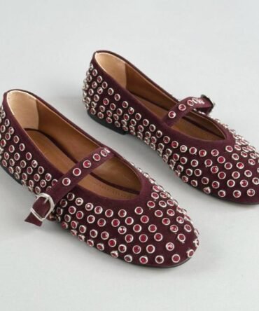 Ballerines en cuir suédé Bordeaux