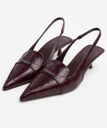 Kitten heels effet croco Bordeaux