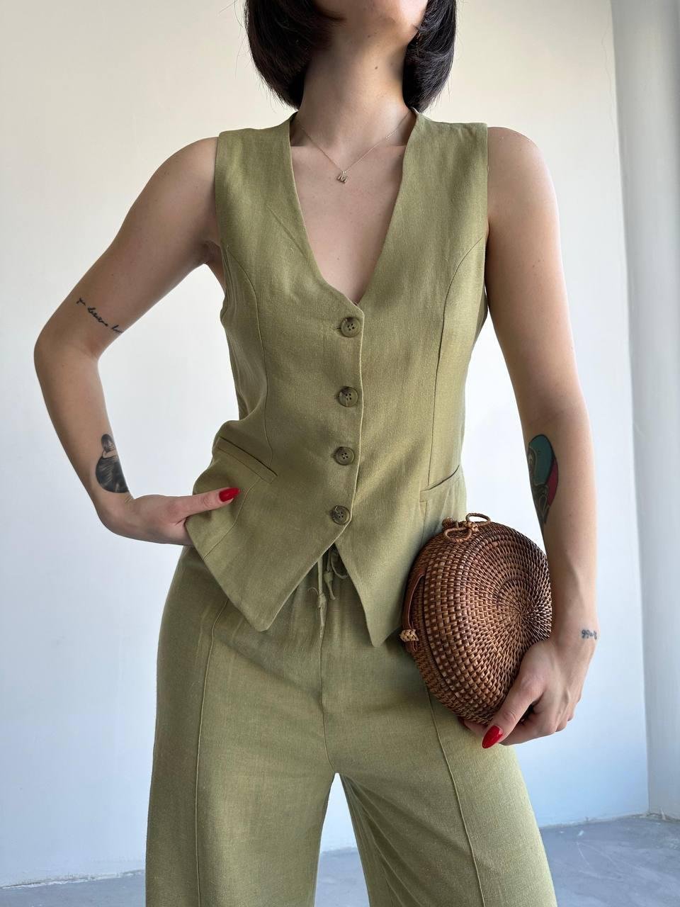 Ensemble gilet pantalon en lin