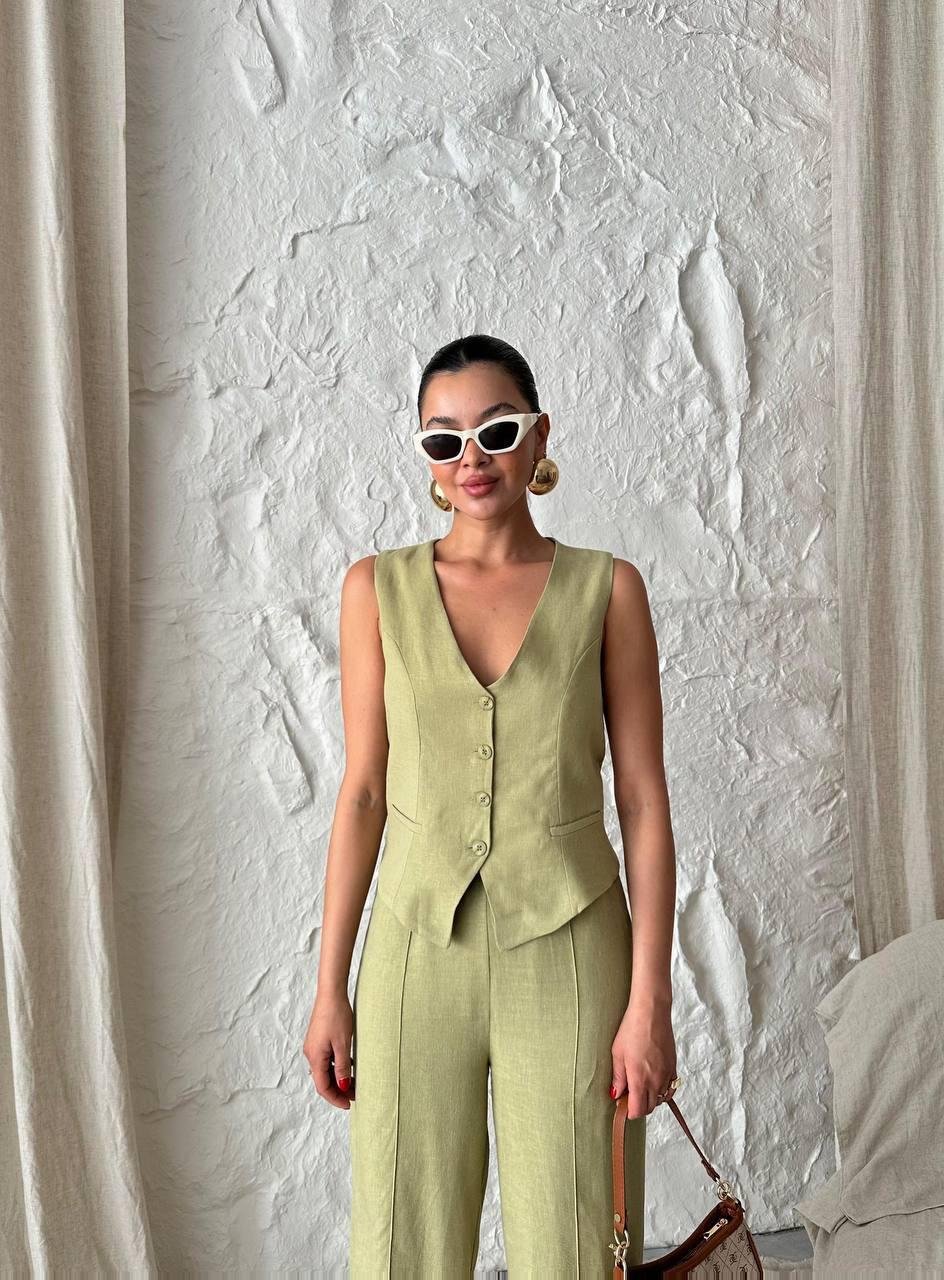 Ensemble gilet pantalon en lin – Image 7