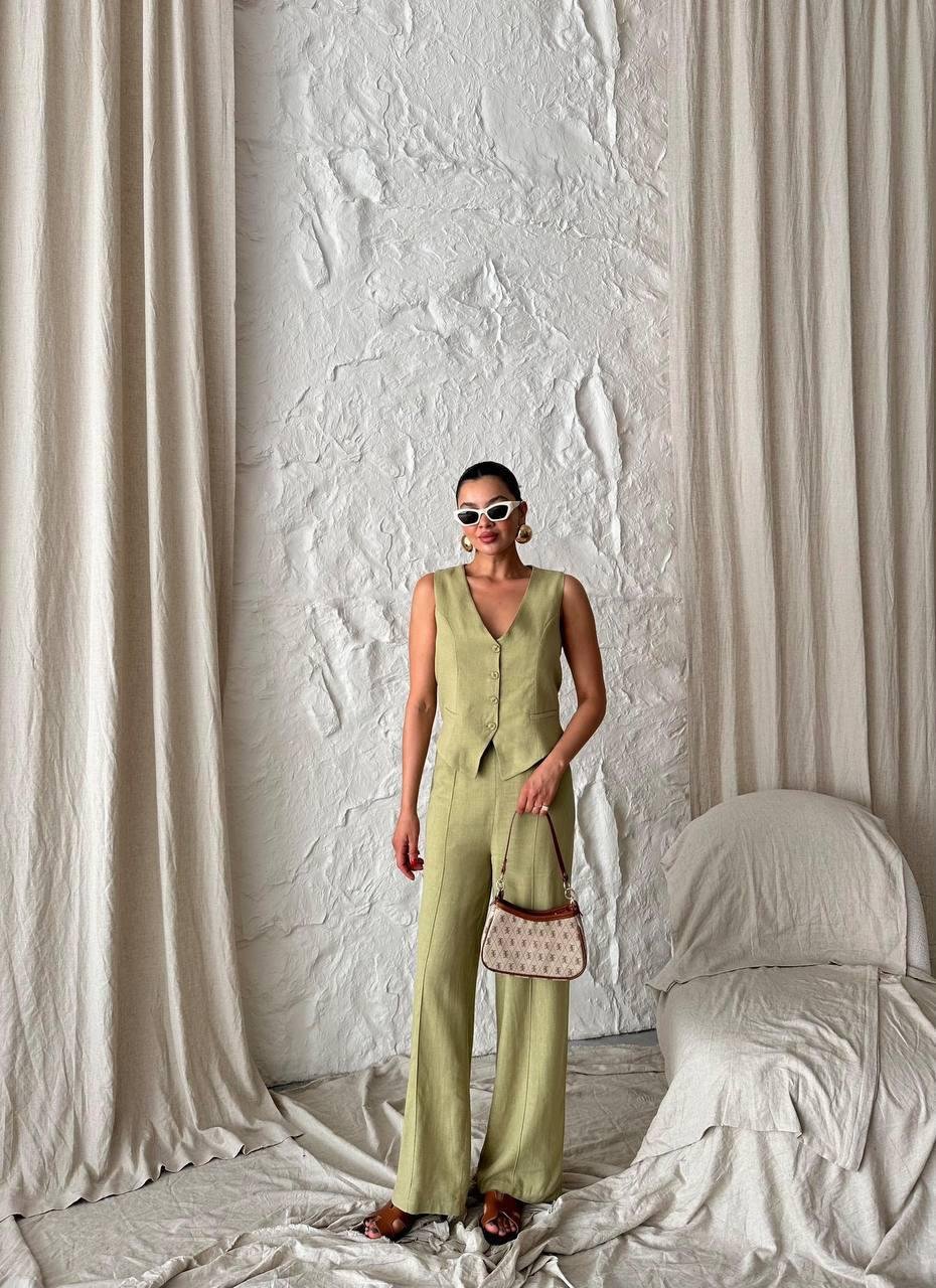 Ensemble gilet pantalon en lin – Image 6