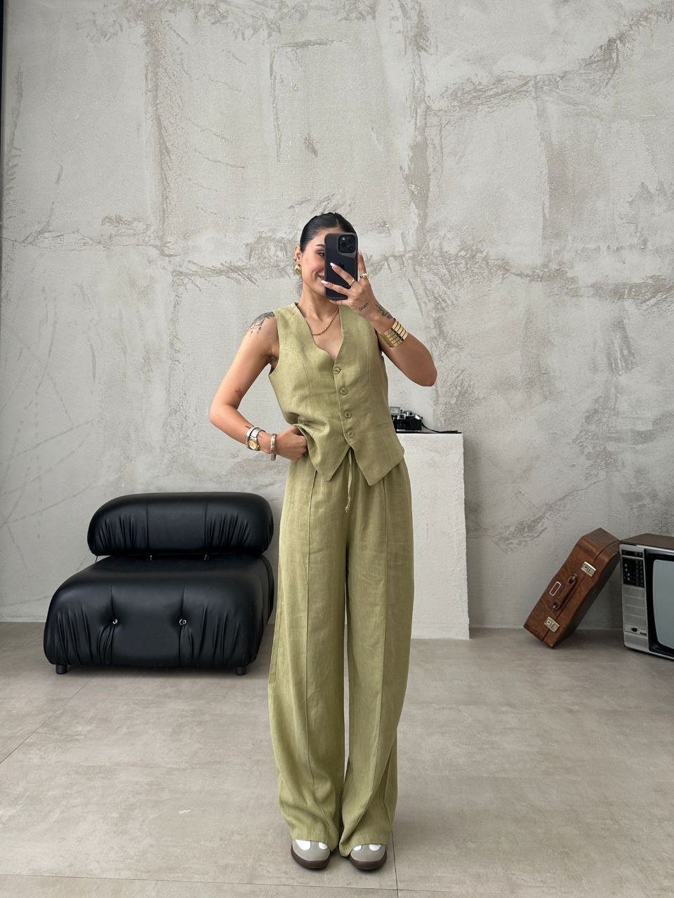 Ensemble gilet pantalon en lin – Image 4