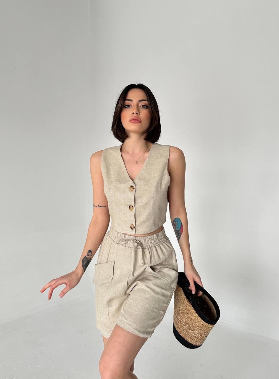 Ensemble gilet et short 100% lin – Image 2