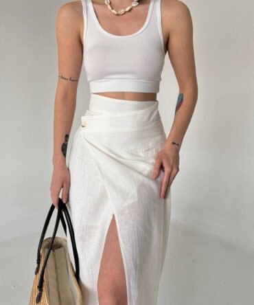 Jupe portefeuille en lin