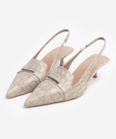 Kitten heels effet croco Beige