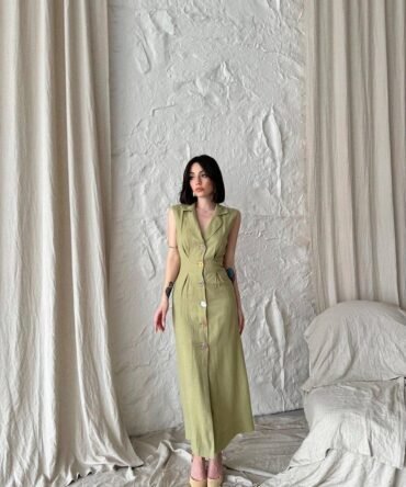 Robe cintrée en lin Kaki