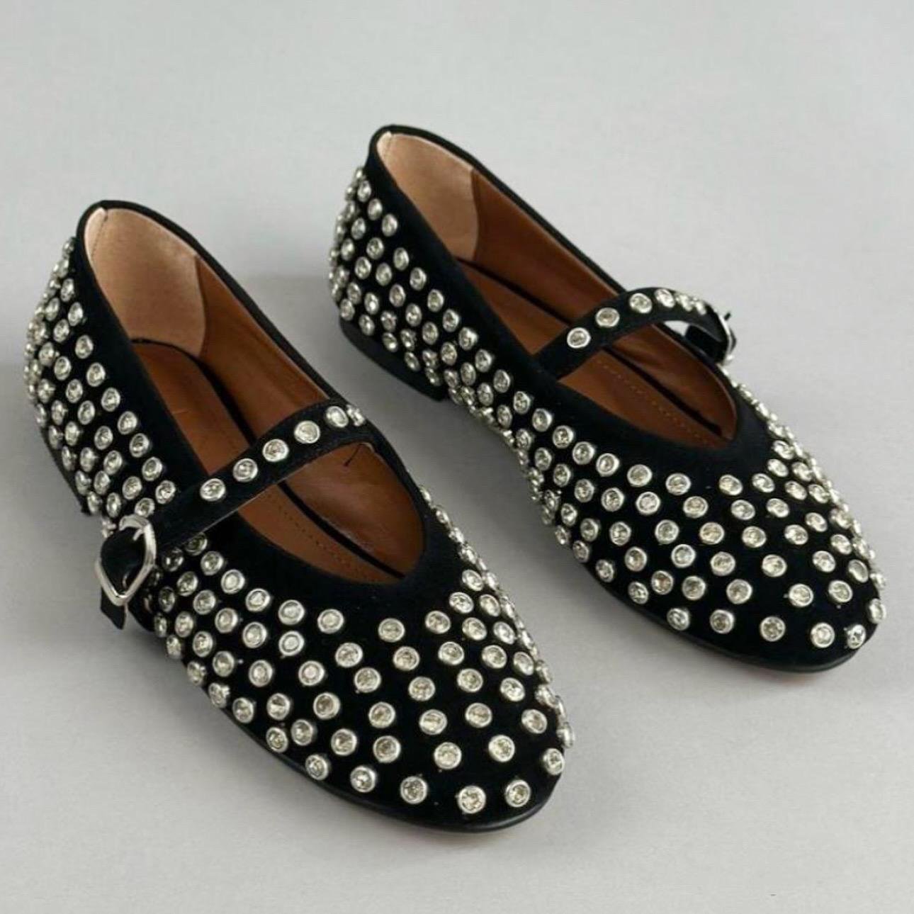 Ballerine en cuir suédé Noir