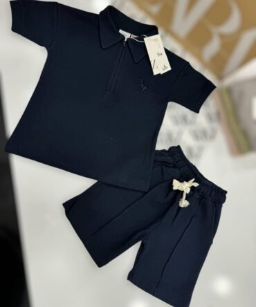 Ensemble polo zippé + short en coton texturé