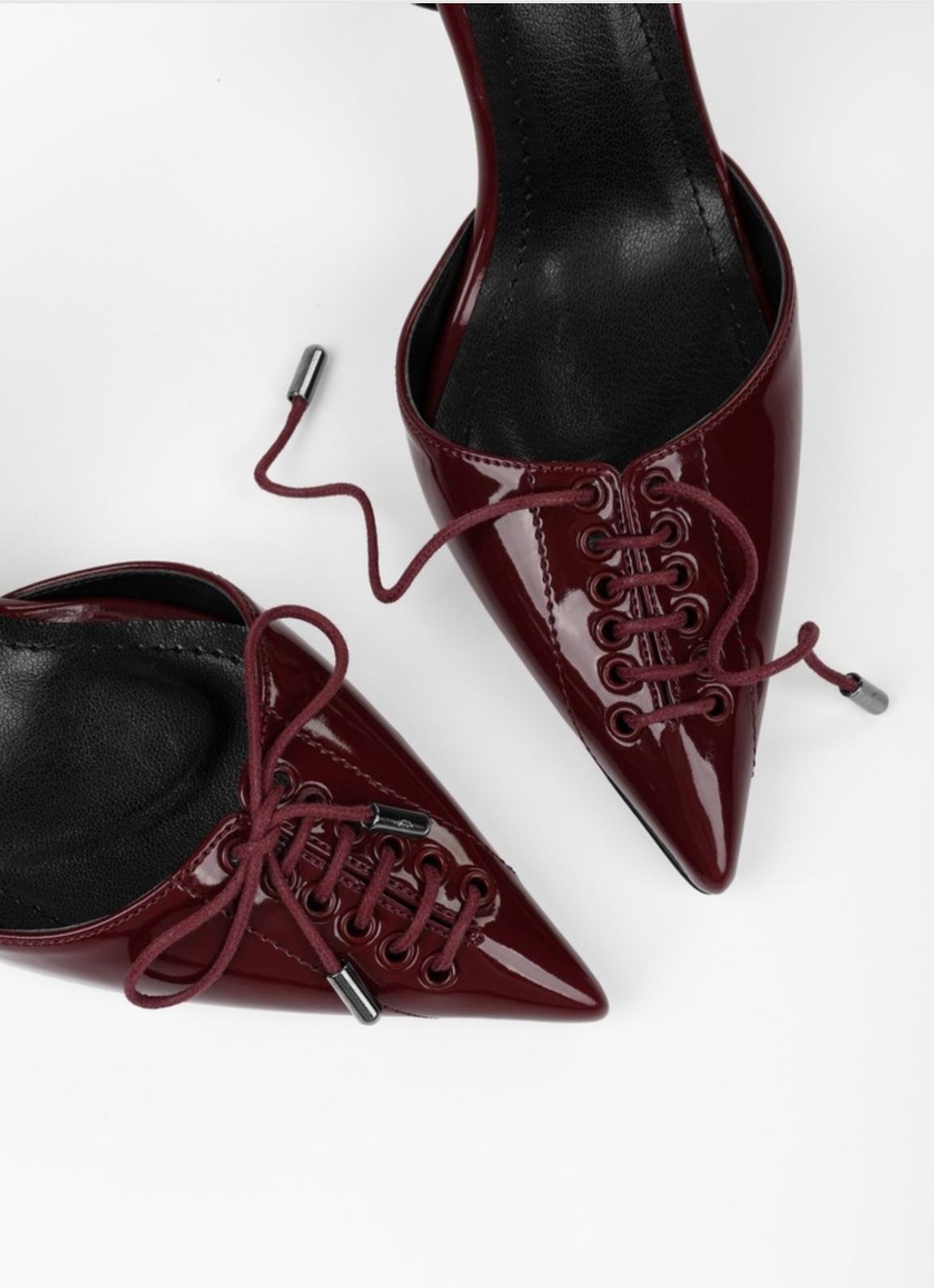 Chaussures à talons lacets vernis Bordeaux – Image 2
