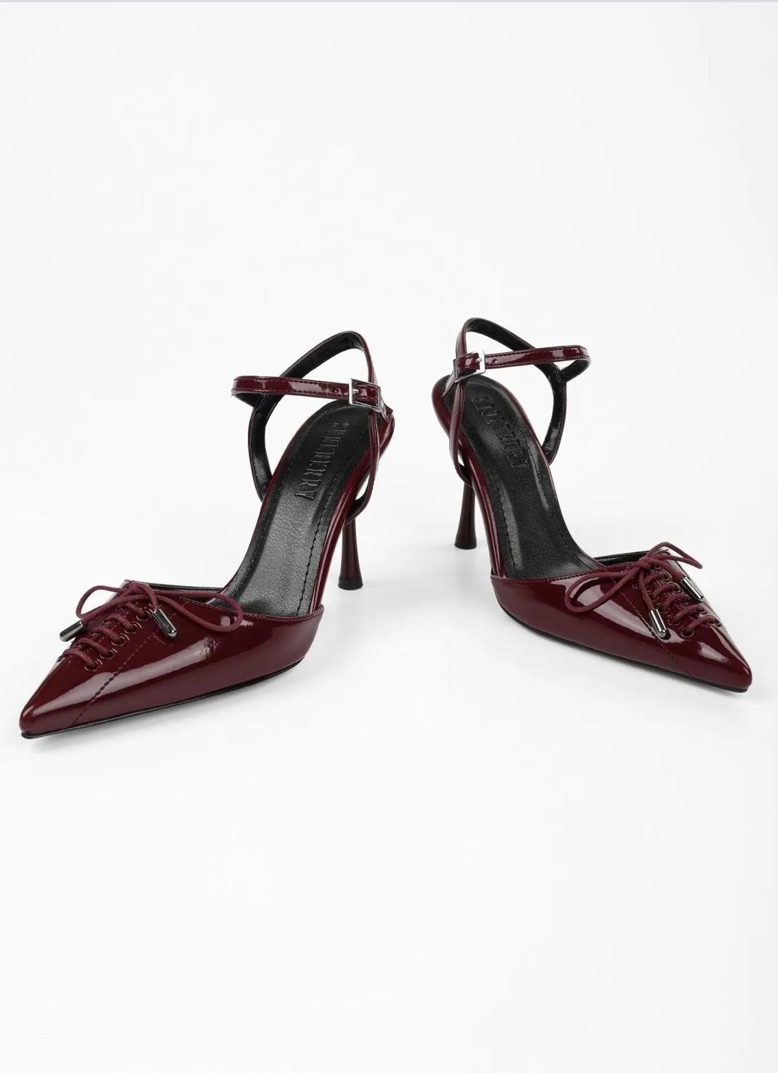 Chaussures à talons lacets vernis Bordeaux – Image 4